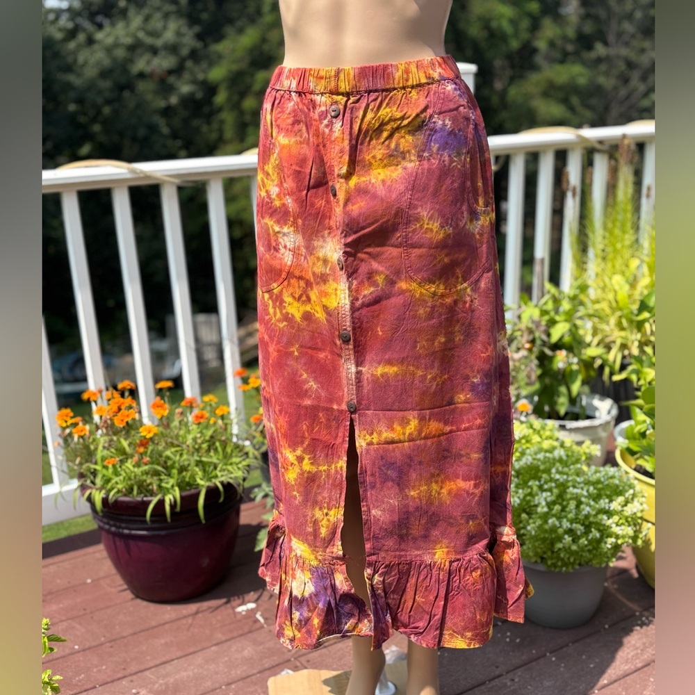 Tie-Dye Button-Front Skirt